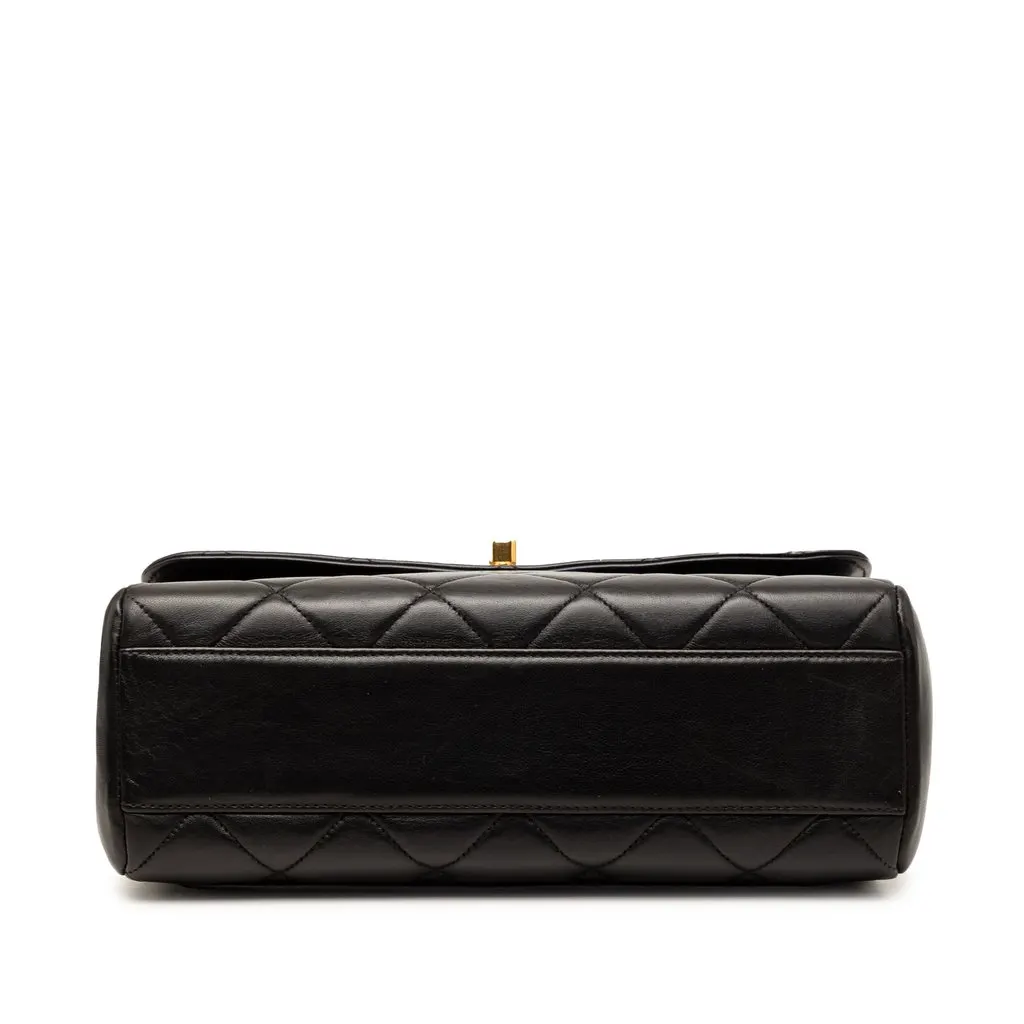 Chanel Small Square Quilted Lambskin Straight Single Flap Black Leather Very good - Inside View