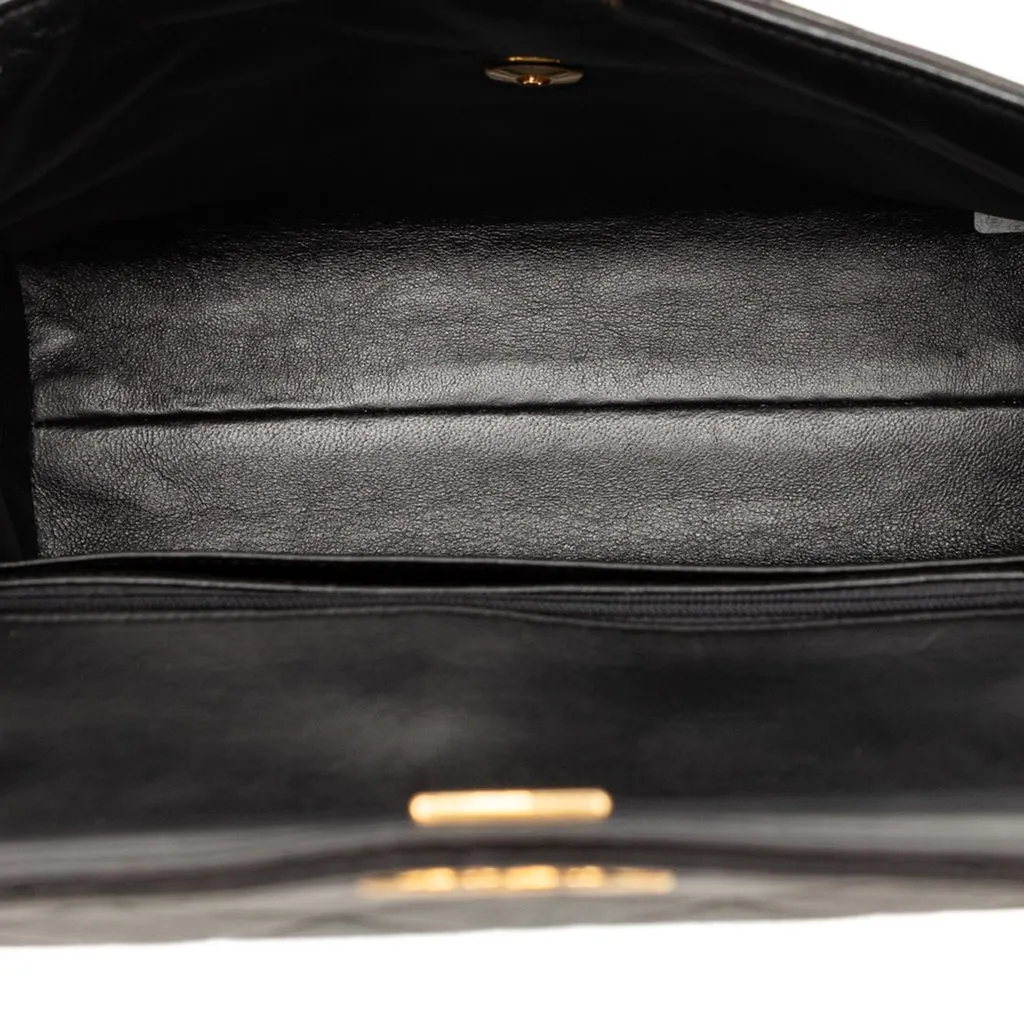 Chanel Small Square Quilted Lambskin Straight Single Flap Black Leather Very good - Model View