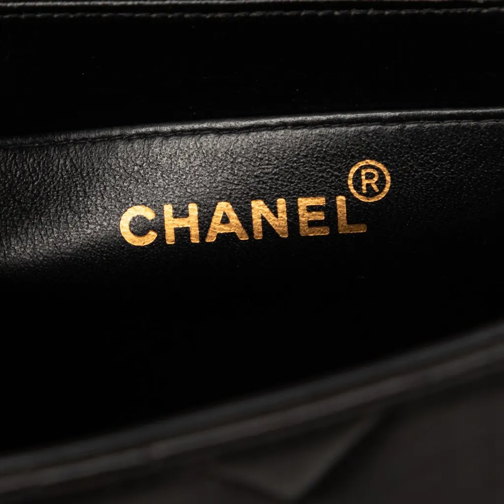 Chanel Small Square Quilted Lambskin Straight Single Flap Black Leather Very good - Box View