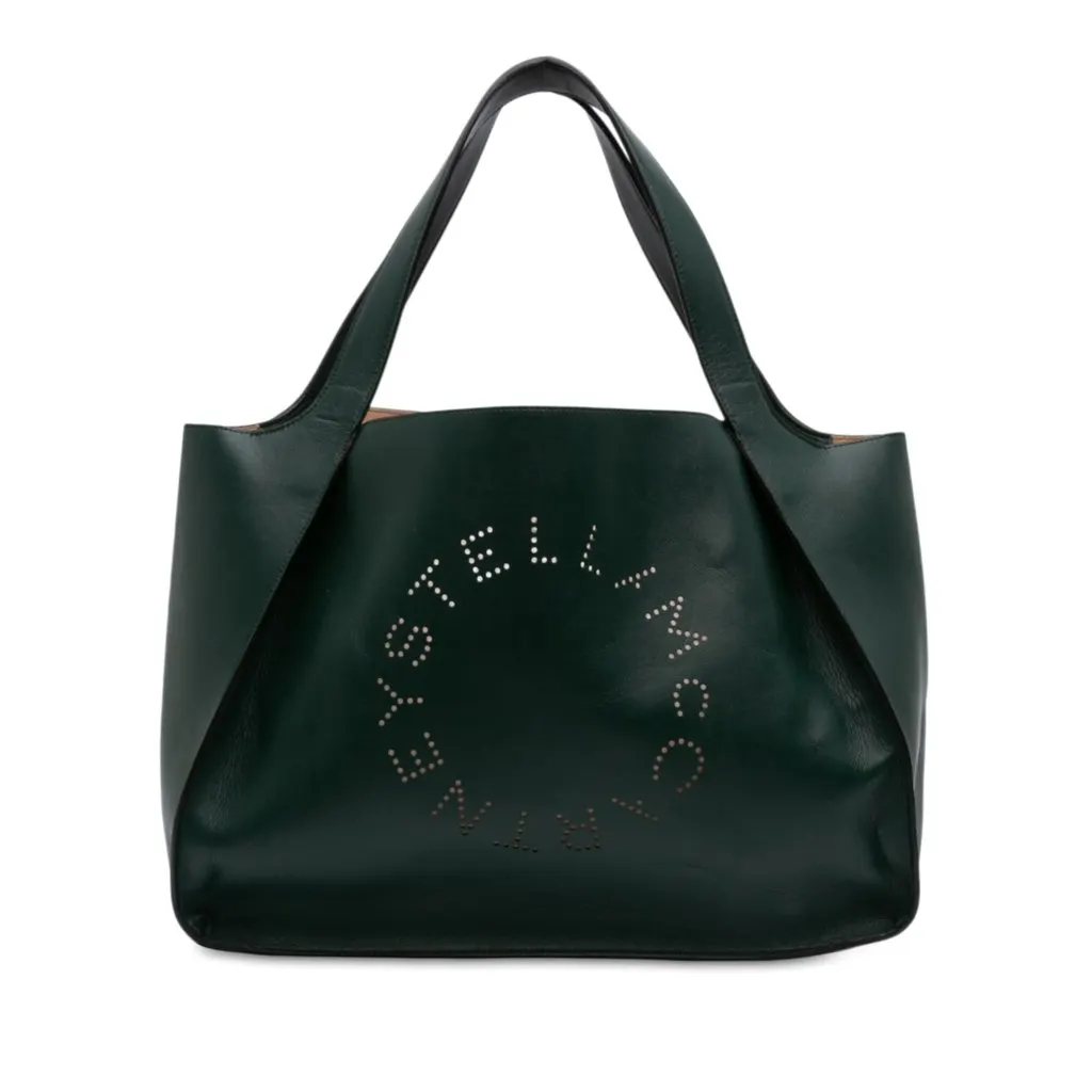 Stella McCartney Faux Leather Stella Logo Tote Green Very good - Front View