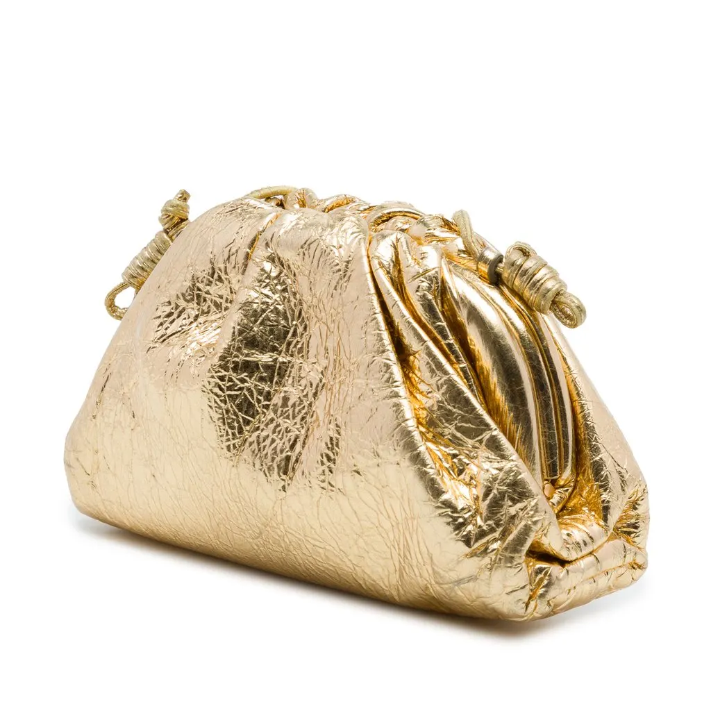 Bottega Veneta Metallic Crinkled Lambskin The Mini Pouch Crossbody Gold Leather Very good - Back View
