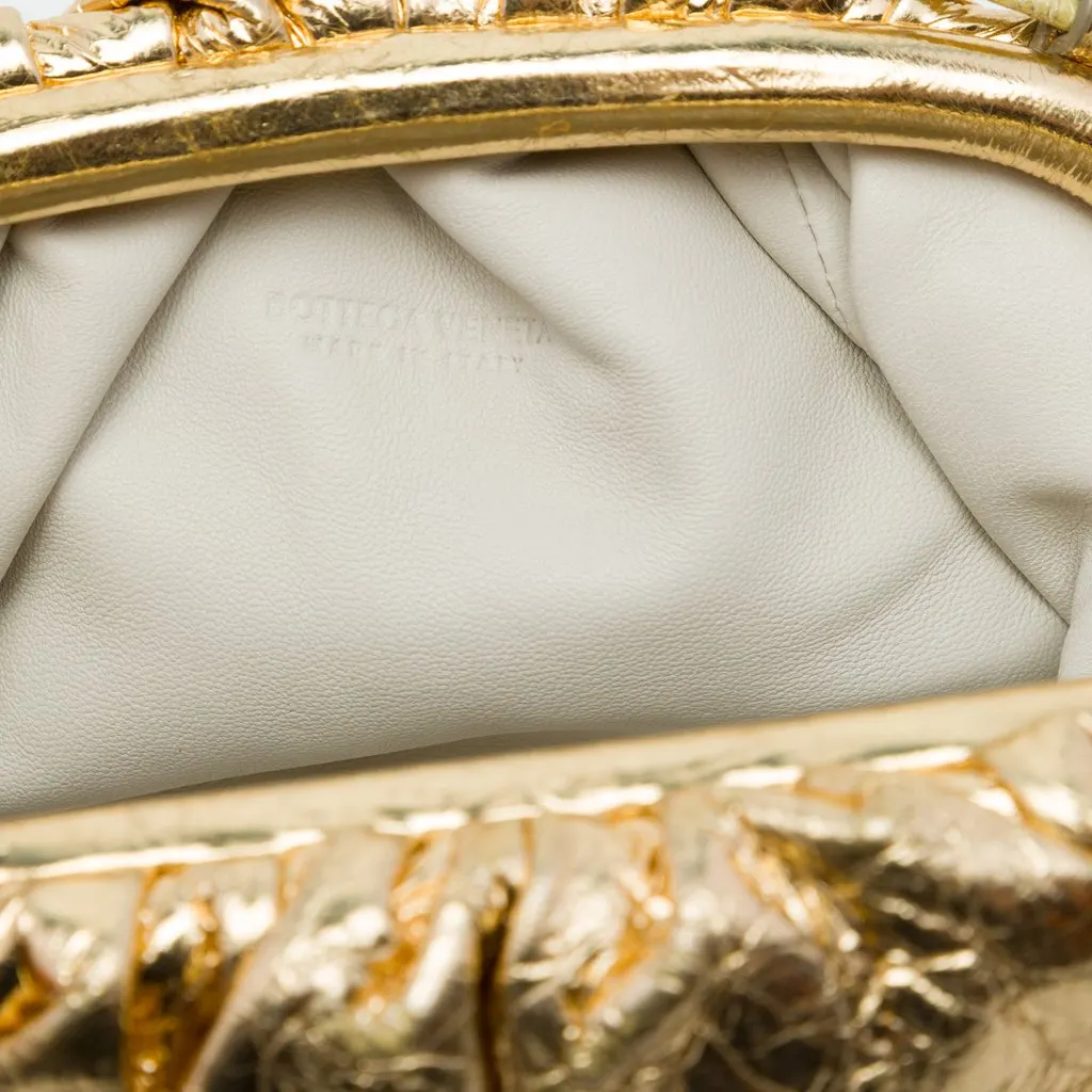 Bottega Veneta Metallic Crinkled Lambskin The Mini Pouch Crossbody Gold Leather Very good - Box View