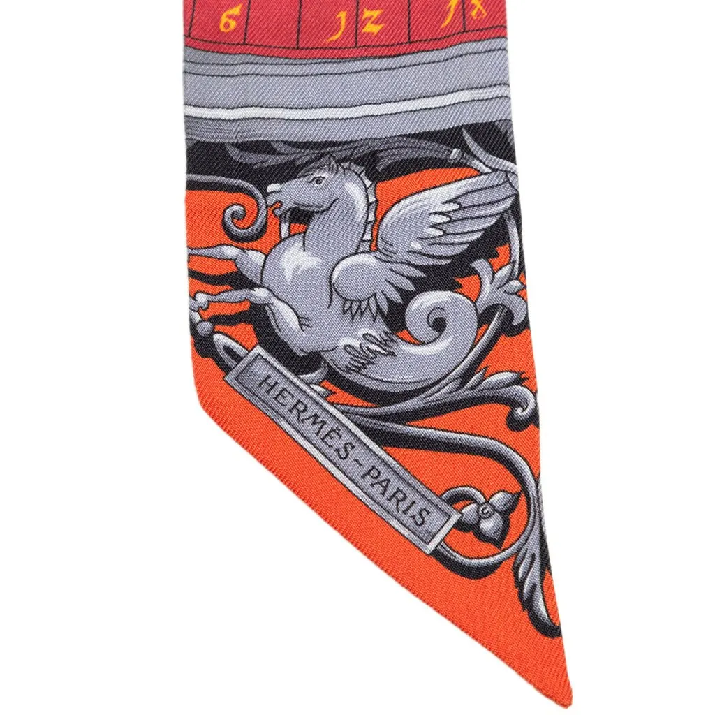 Hermès Astrologie Twilly Silk Scarf Orange Very good - Model View