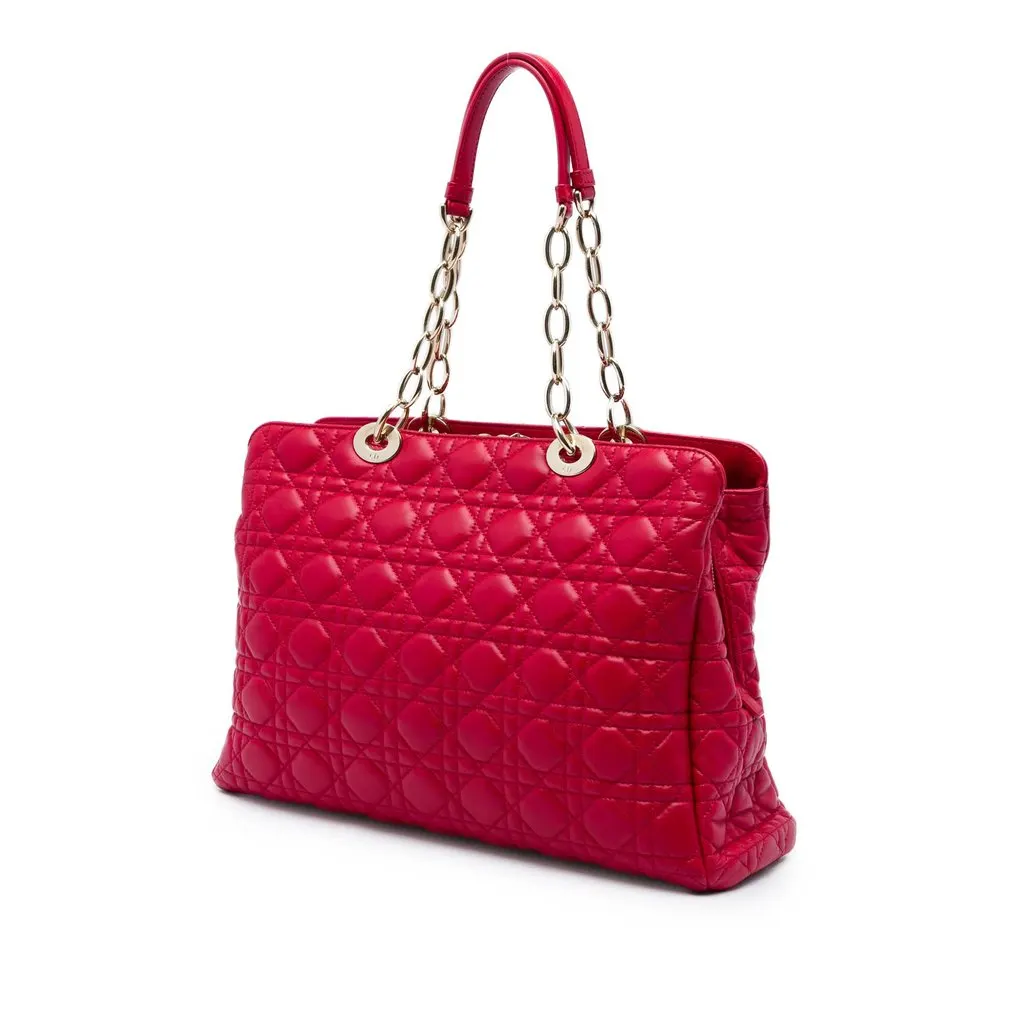 Dior Large Lambskin Cannage Soft Zipped Lady Dior Shopping Tote Red Leather Good - Back View