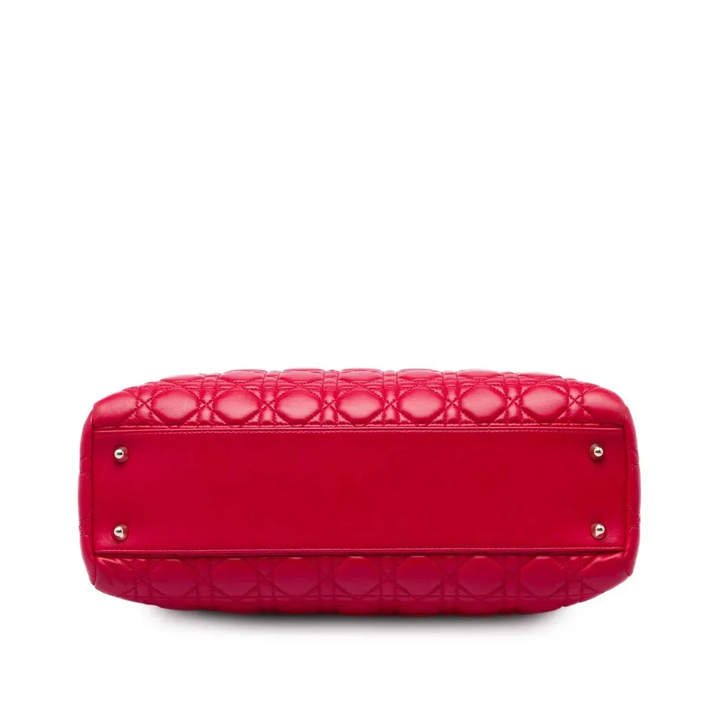 Dior Large Lambskin Cannage Soft Zipped Lady Dior Shopping Tote Red Leather Good - Inside View