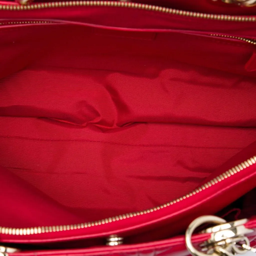Dior Large Lambskin Cannage Soft Zipped Lady Dior Shopping Tote Red Leather Good - Model View