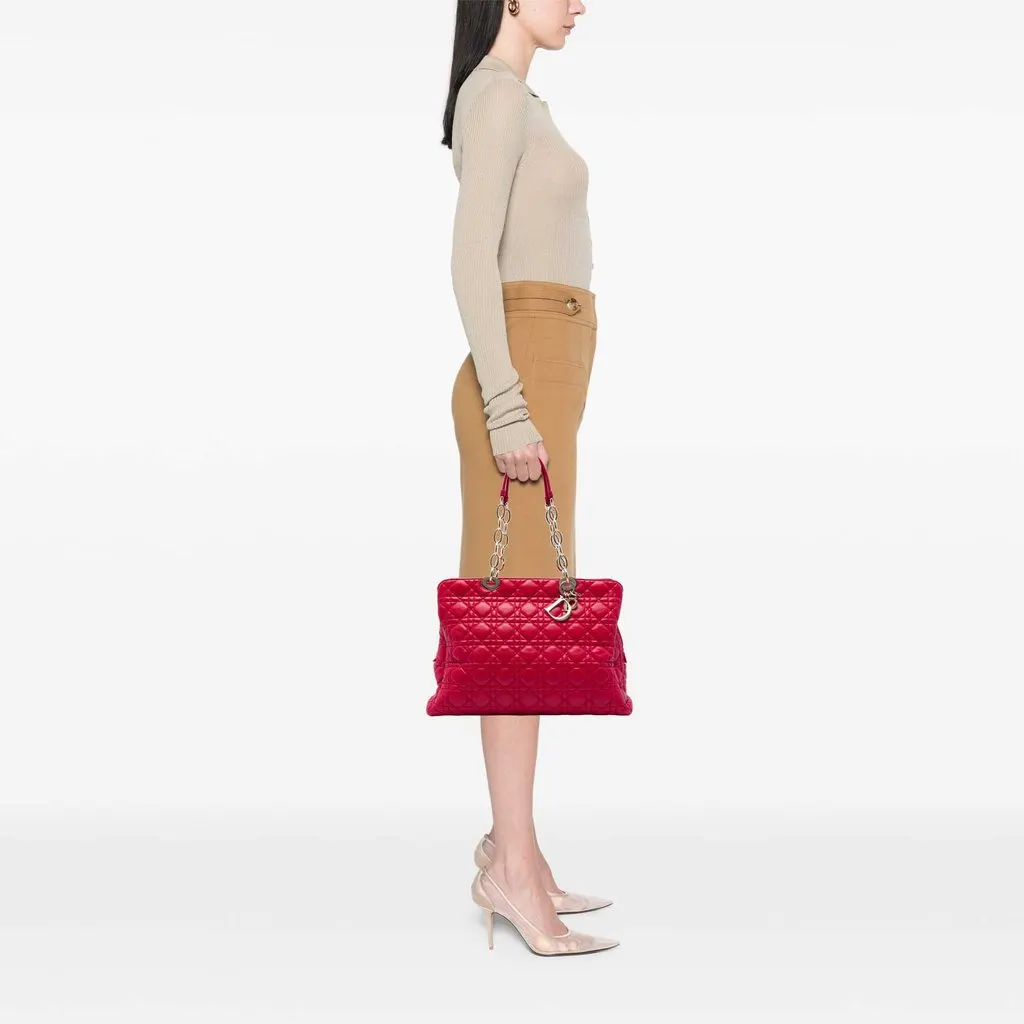 Dior Large Lambskin Cannage Soft Zipped Lady Dior Shopping Tote Red Leather Good - Box View