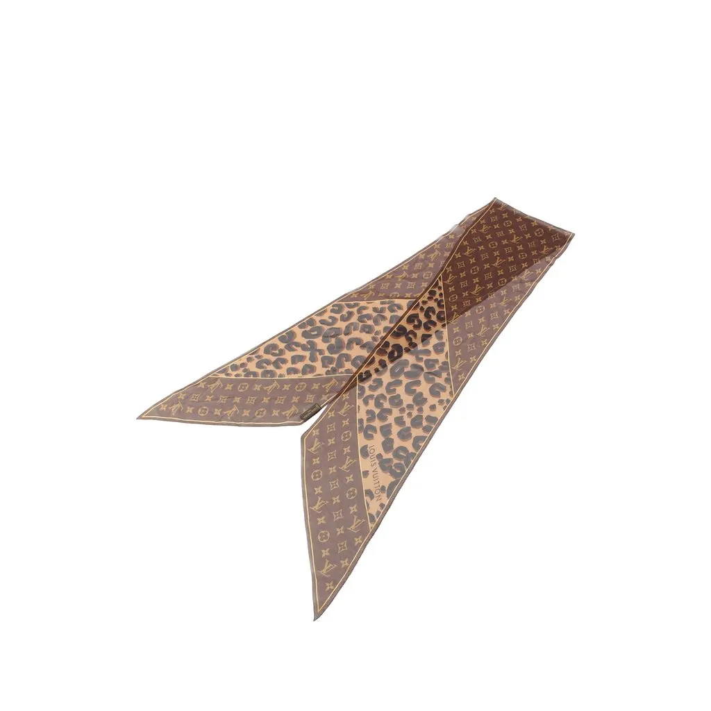 Louis Vuitton Monogram Leopard Print Silk Crepe Scarf Brown Silk Very good - Back View