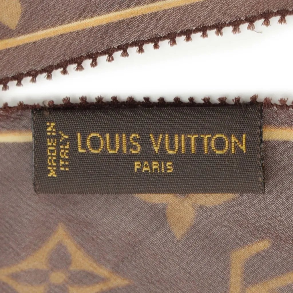 Louis Vuitton Monogram Leopard Print Silk Crepe Scarf Brown Silk Very good - Inside View