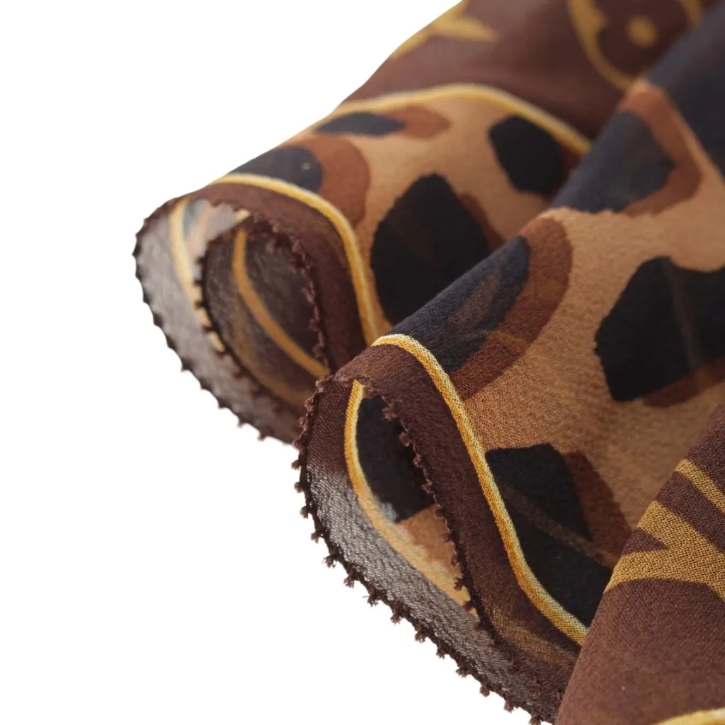 Louis Vuitton Monogram Leopard Print Silk Crepe Scarf Brown Silk Very good - Model View