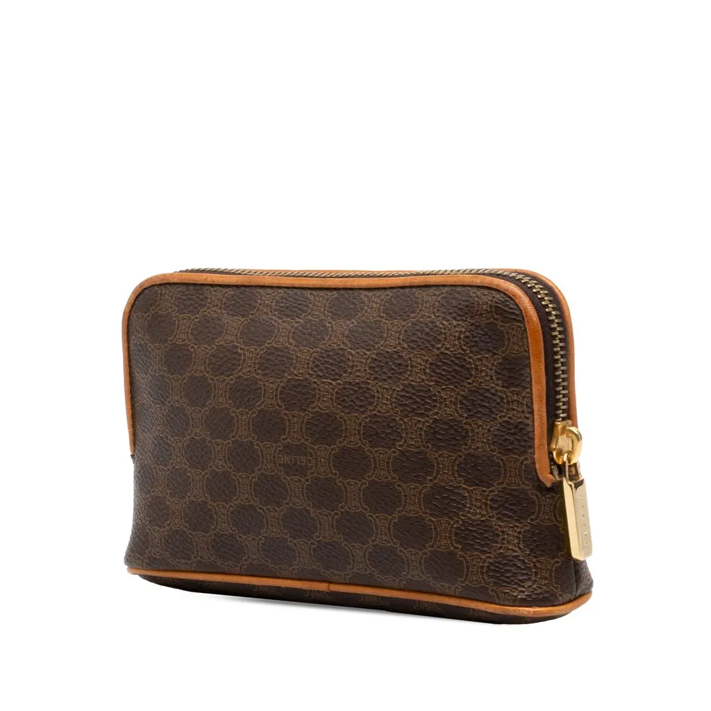Celine Macadam Coated Canvas Cosmetic Pouch Brown Canvas Good - Back View