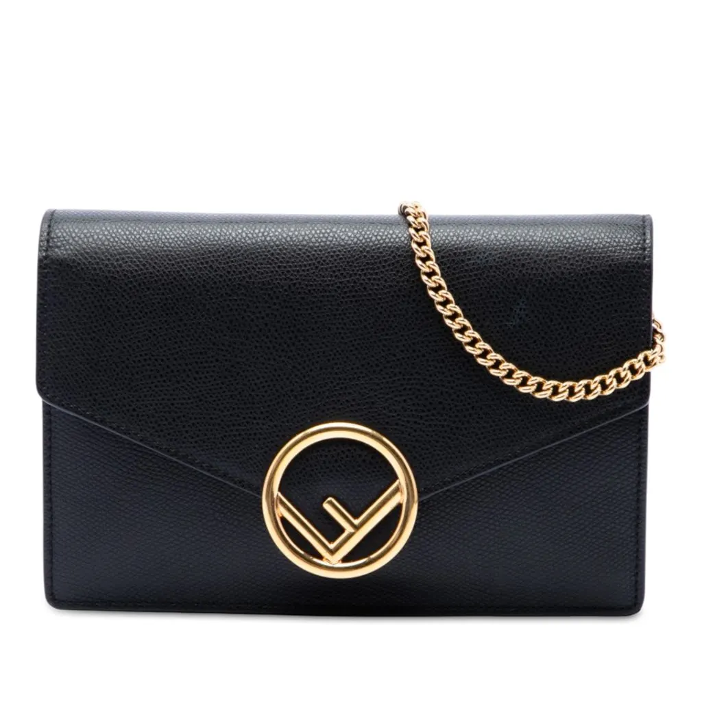 Fendi Leather F Is Fendi Envelope Wallet On Chain Black Leather Very good - Front View