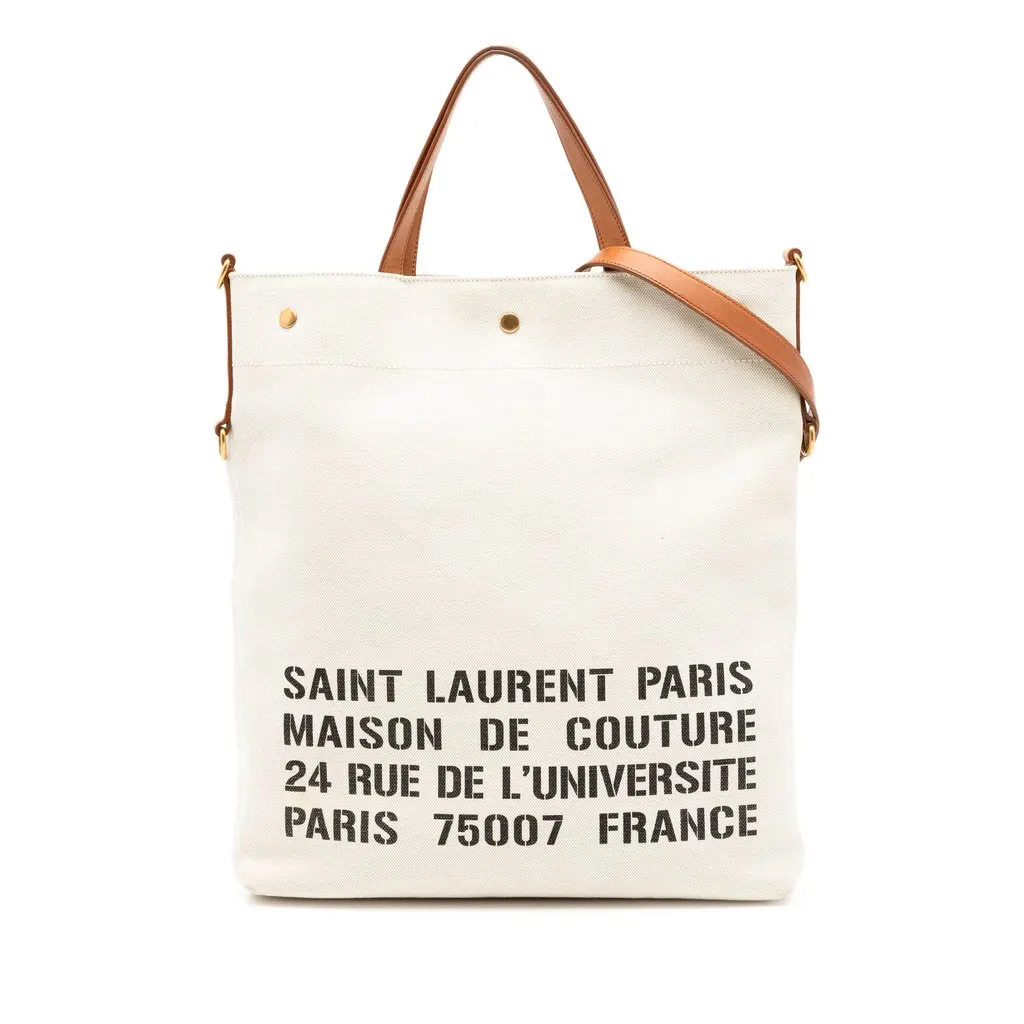 Saint Laurent Canvas Stencil Logo Convertible Tote Beige Very good - Front View