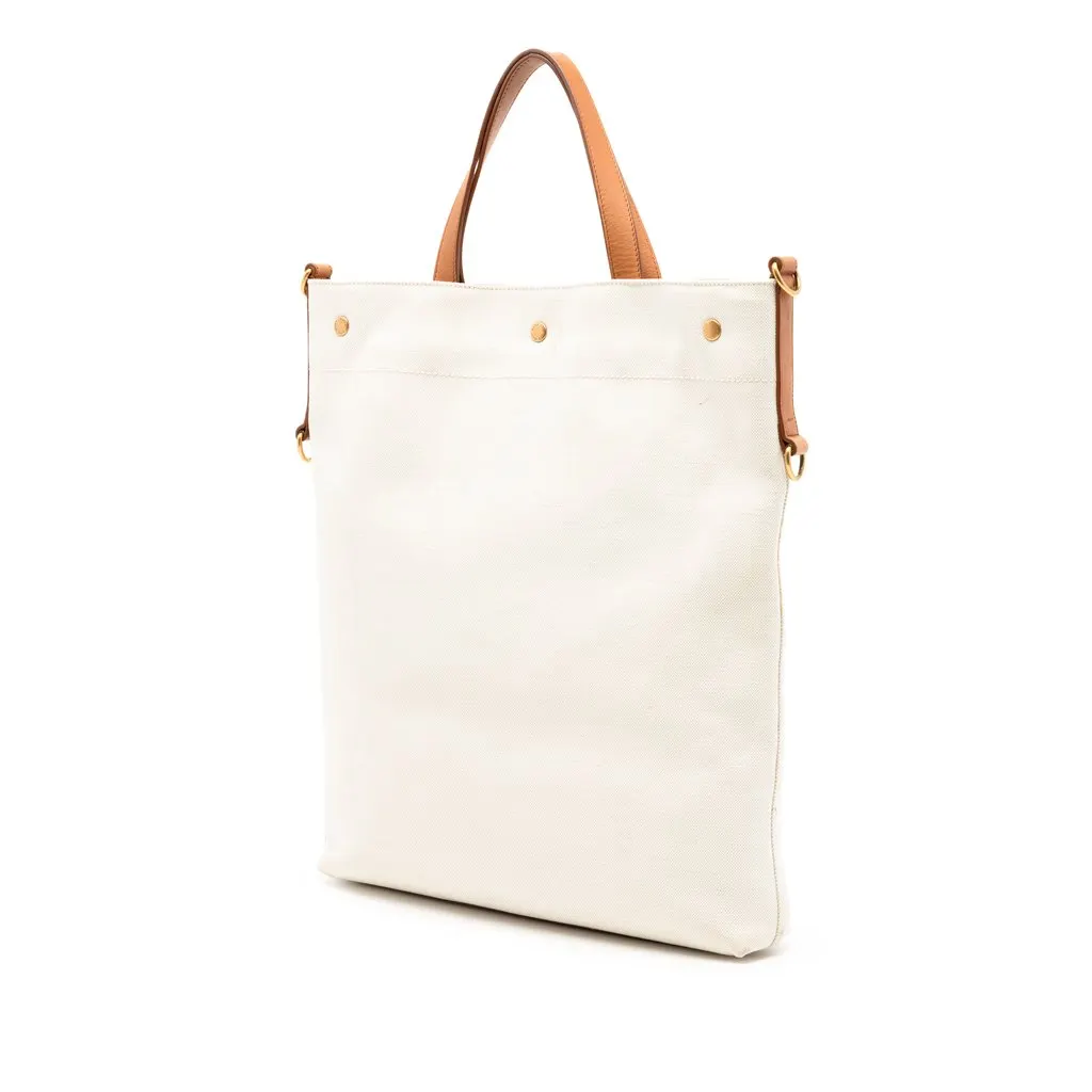 Saint Laurent Canvas Stencil Logo Convertible Tote Beige Very good - Back View