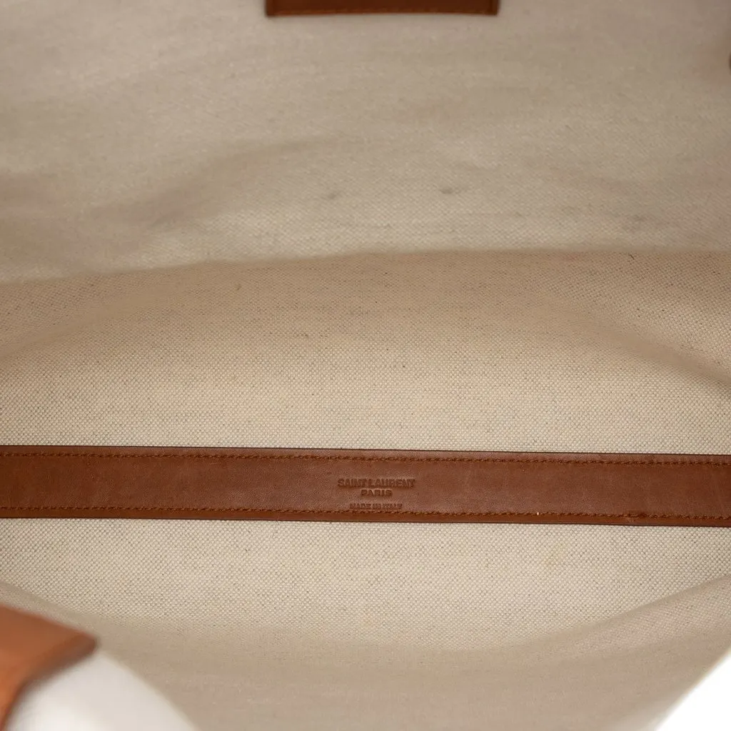 Saint Laurent Canvas Stencil Logo Convertible Tote Beige Very good - Model View