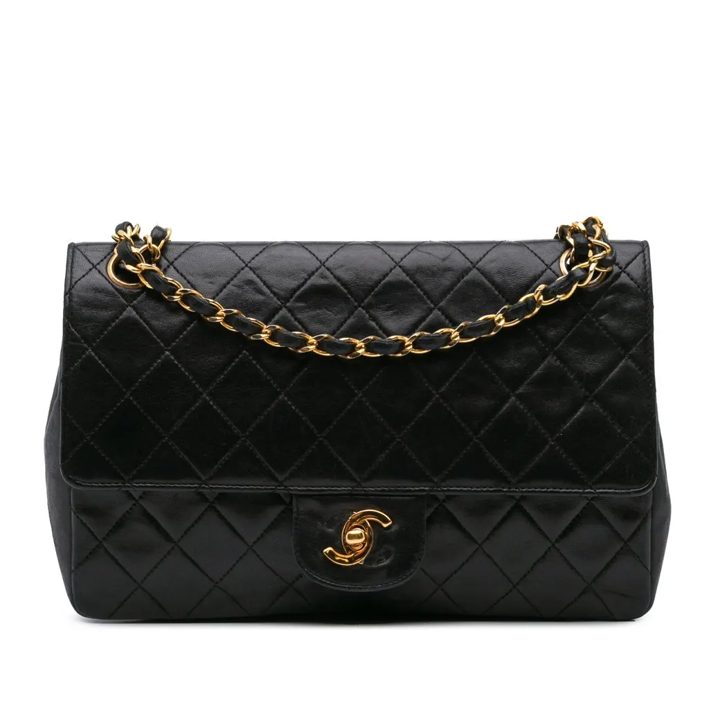 Chanel Medium Quilted Lambskin Double Flap Black Leather Good - Front View