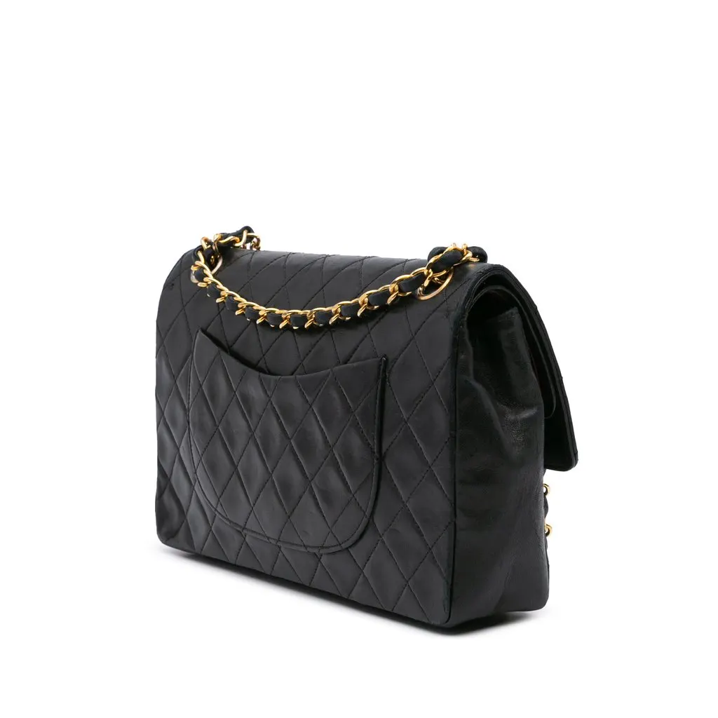 Chanel Medium Quilted Lambskin Double Flap Black Leather Good - Back View