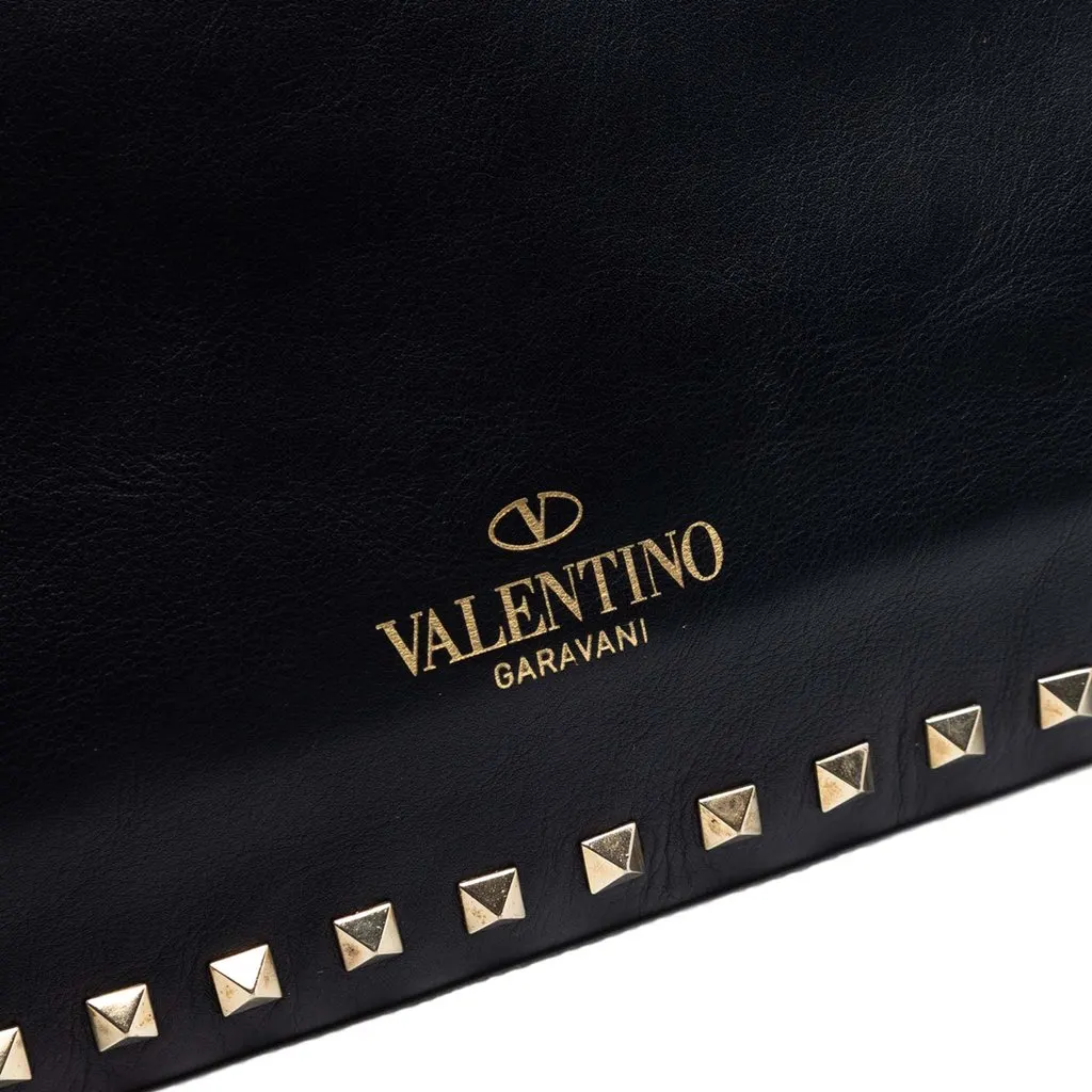 Valentino Large Leather Rockstud Clutch Black Leather Very good - Box View