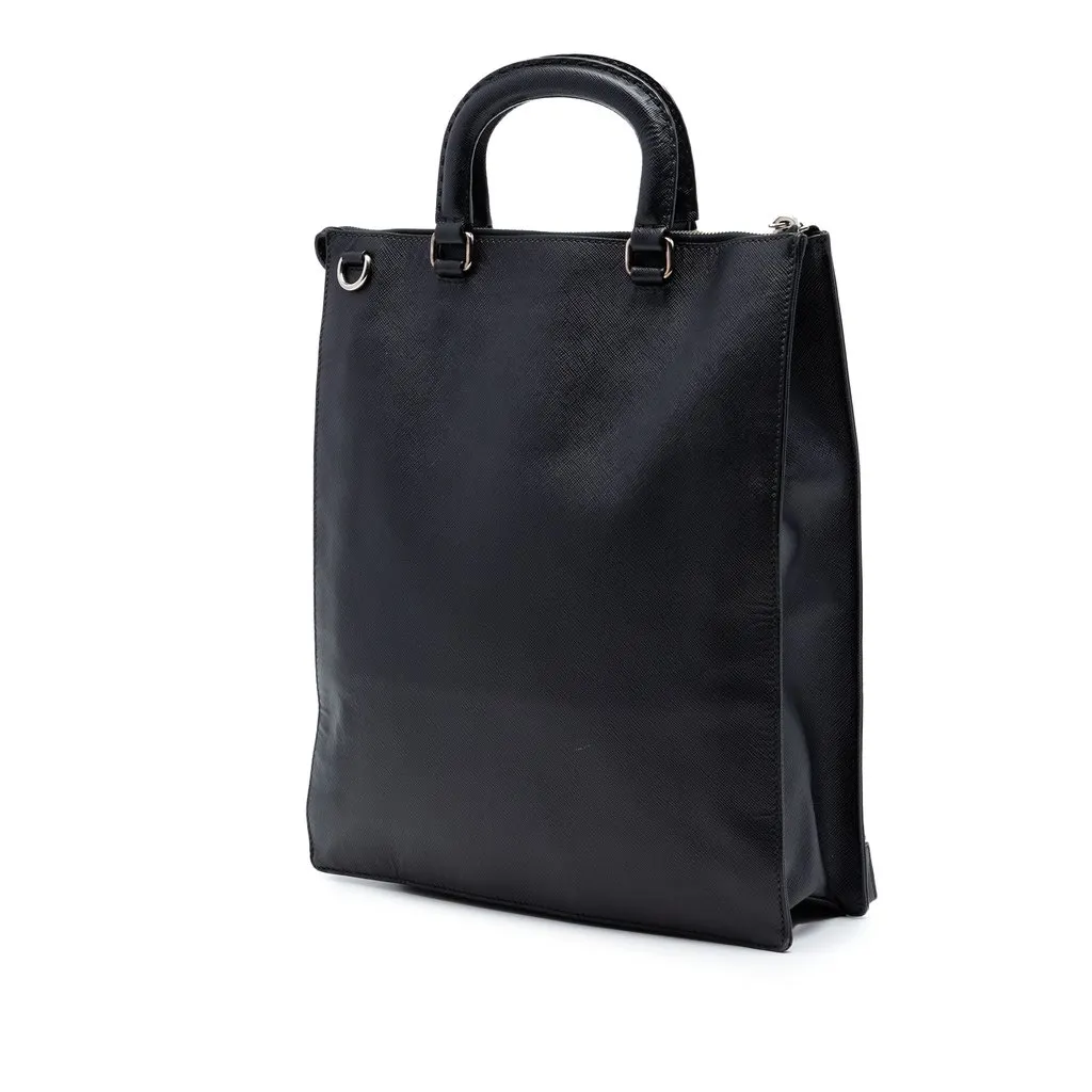Prada Saffiano Lux Front Pocket Convertible Tote Black Leather Very good - Back View