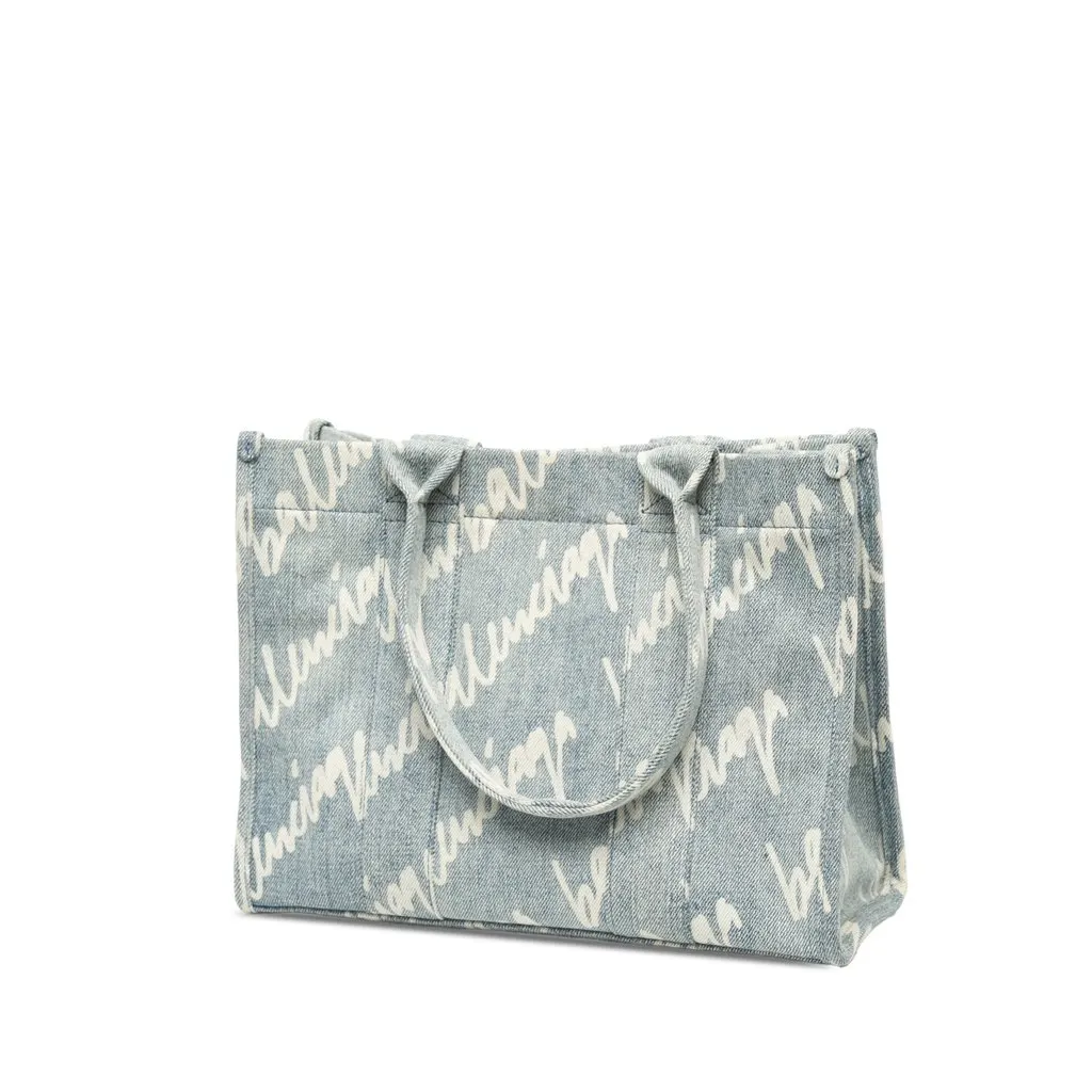 Balenciaga Small Denim Scribble Logo Hardware Satchel Blue Denim Good - Back View