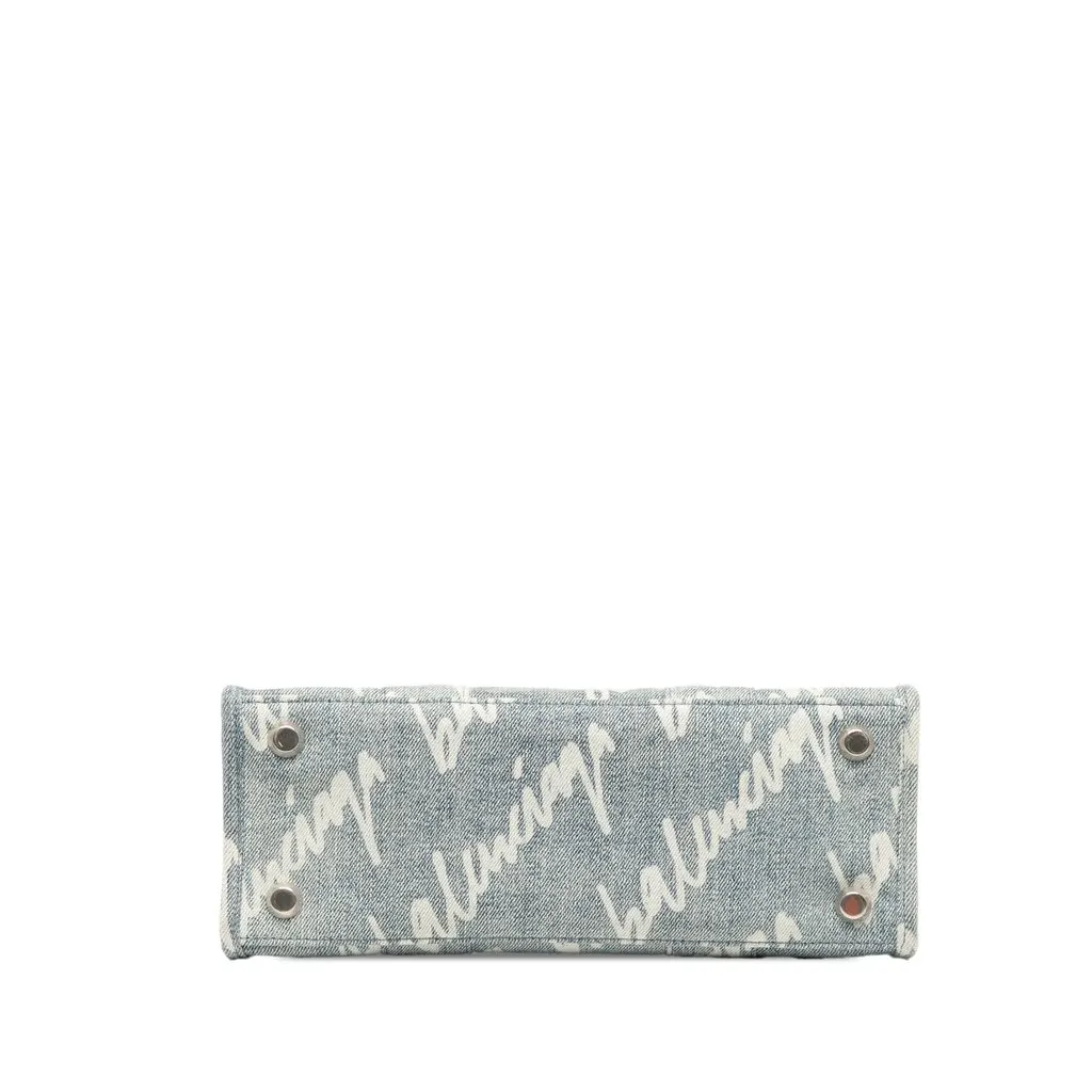 Balenciaga Small Denim Scribble Logo Hardware Satchel Blue Denim Good - Inside View