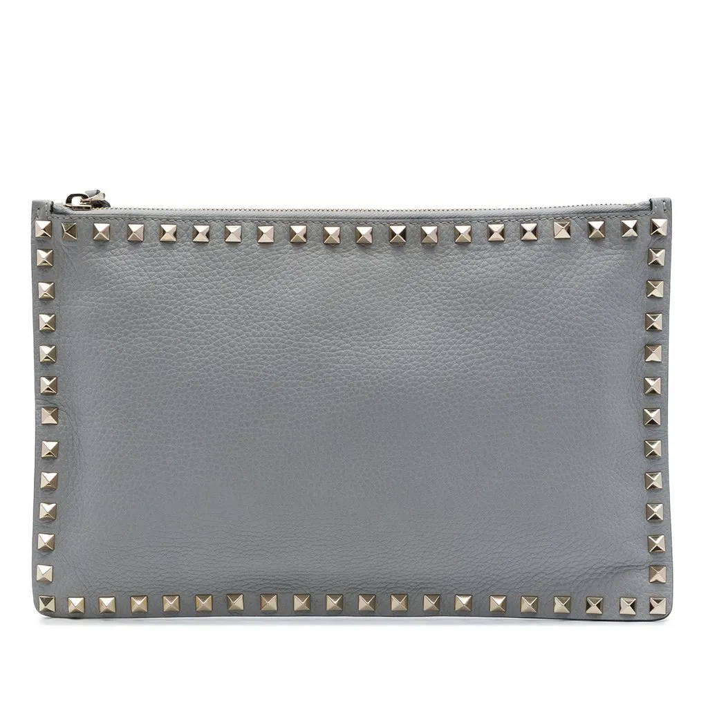 Valentino Grained Calfskin Rockstud Zip Clutch MultiColor Leather Very good - Front View