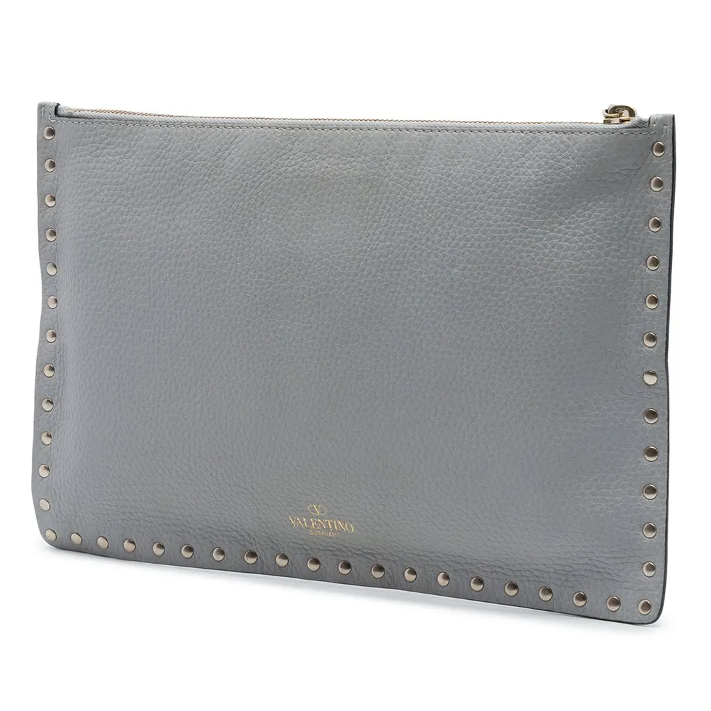 Valentino Grained Calfskin Rockstud Zip Clutch MultiColor Leather Very good - Back View