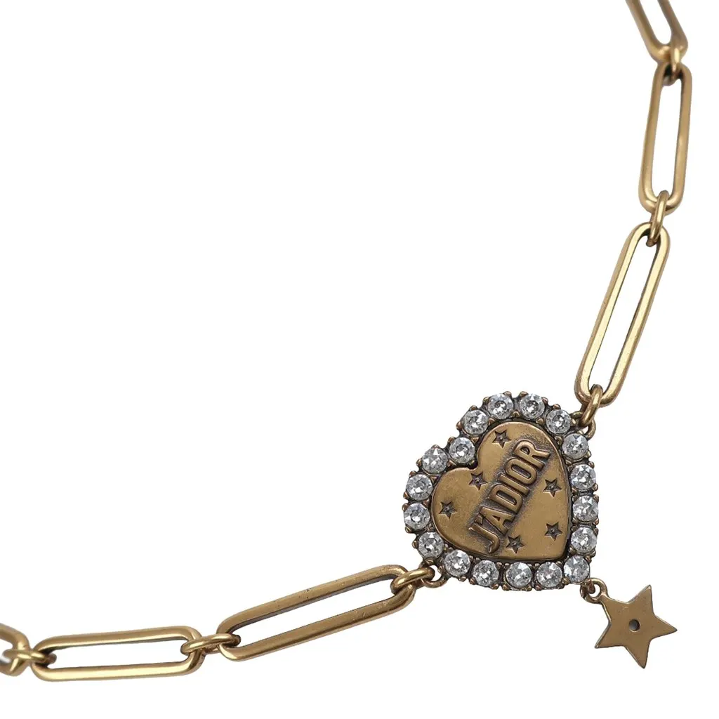 Dior Gold Plated Crystal J'Adior Heart Pendant Necklace Gold Metal Very good - Back View