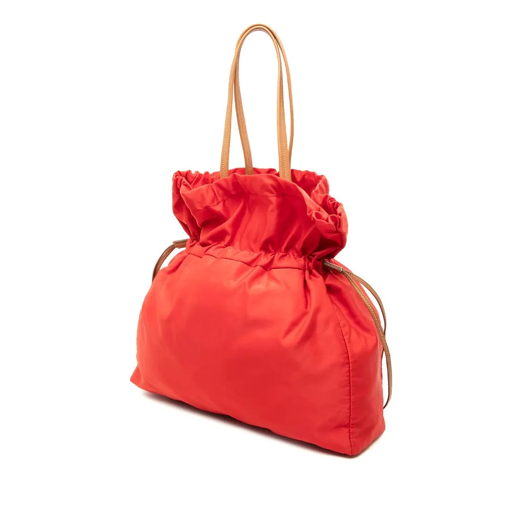 Prada Tessuto Logo Drawstring Tote Red Polyamide Very good - Back View