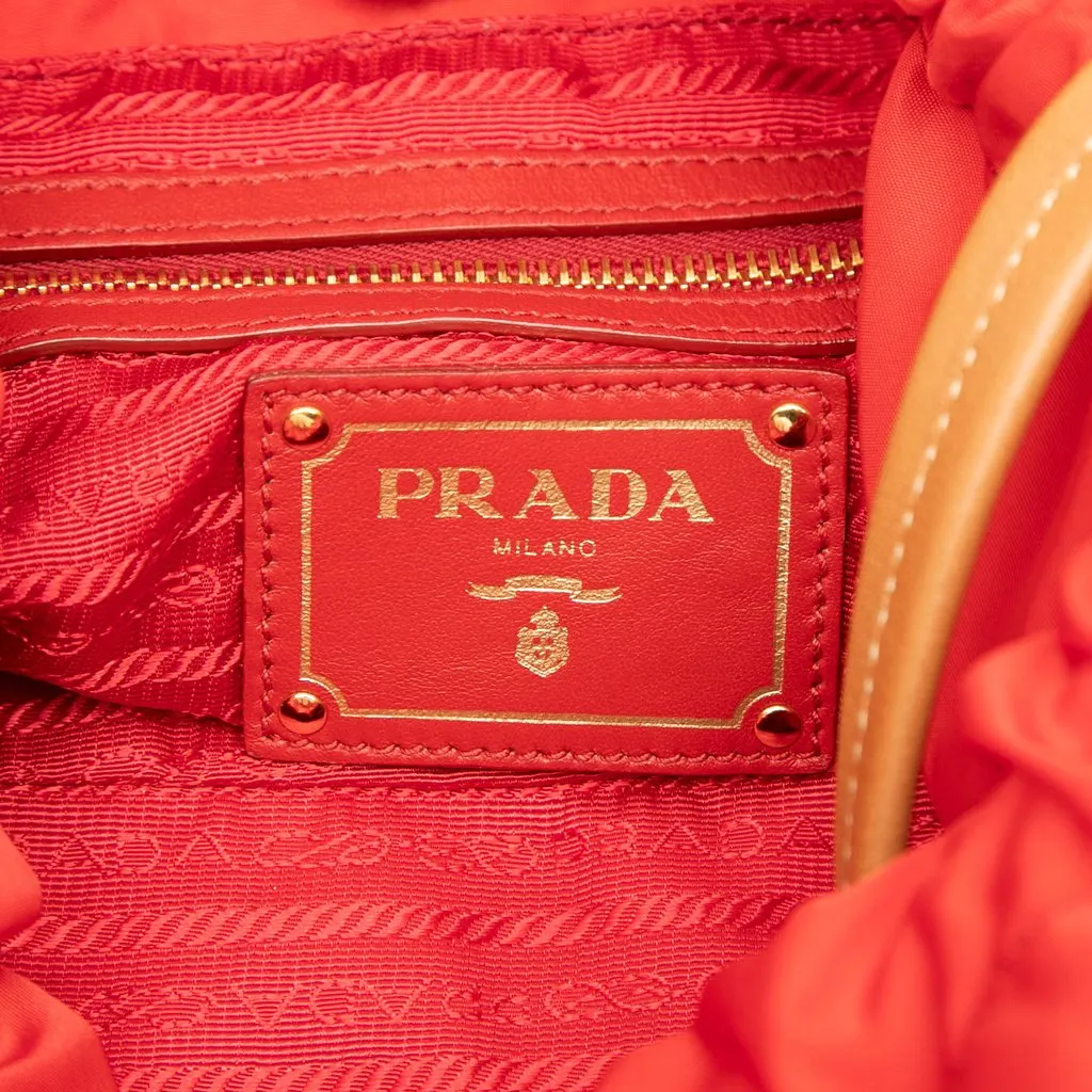 Prada Tessuto Logo Drawstring Tote Red Polyamide Very good - Box View