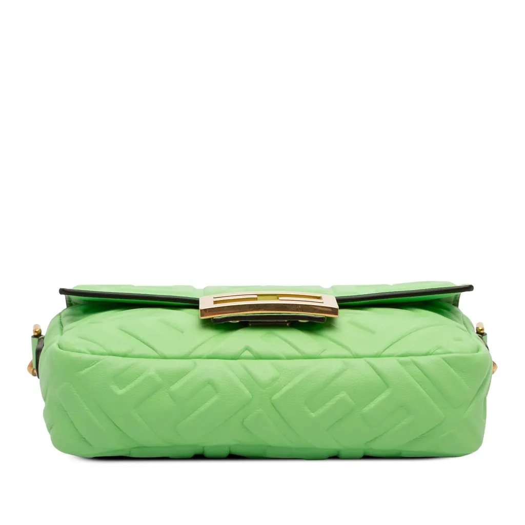 Fendi Mini Zucca Embossed Leather Baguette Satchel Green Leather Very good - Inside View