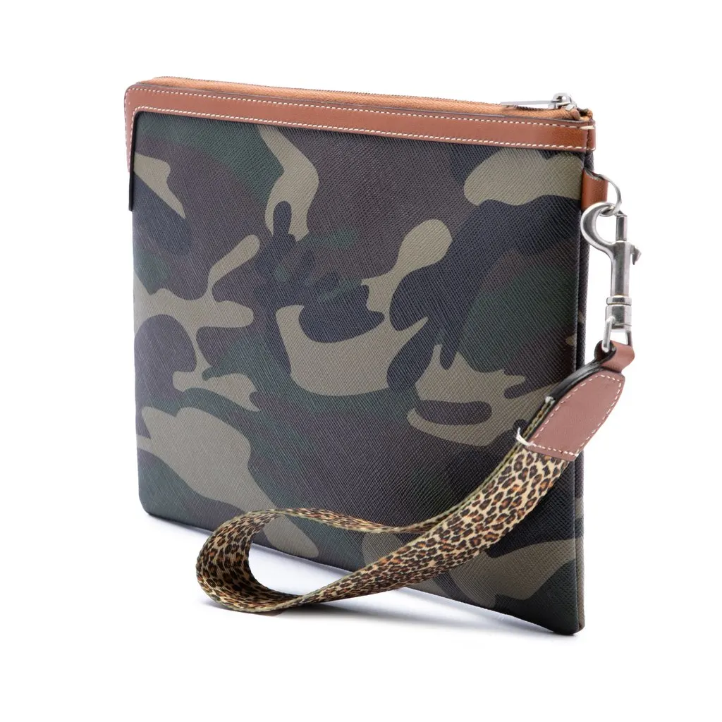 Celine Small Camouflage Coated Canvas Pouch with Strap Green Canvas Very good - Back View