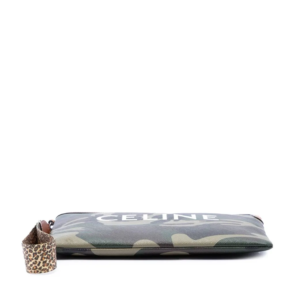 Celine Small Camouflage Coated Canvas Pouch with Strap Green Canvas Very good - Inside View