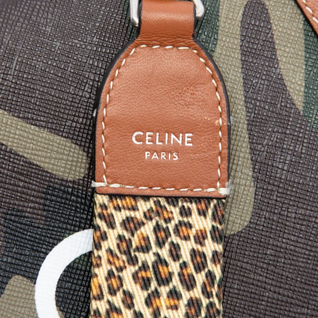 Celine Small Camouflage Coated Canvas Pouch with Strap Green Canvas Very good - Box View