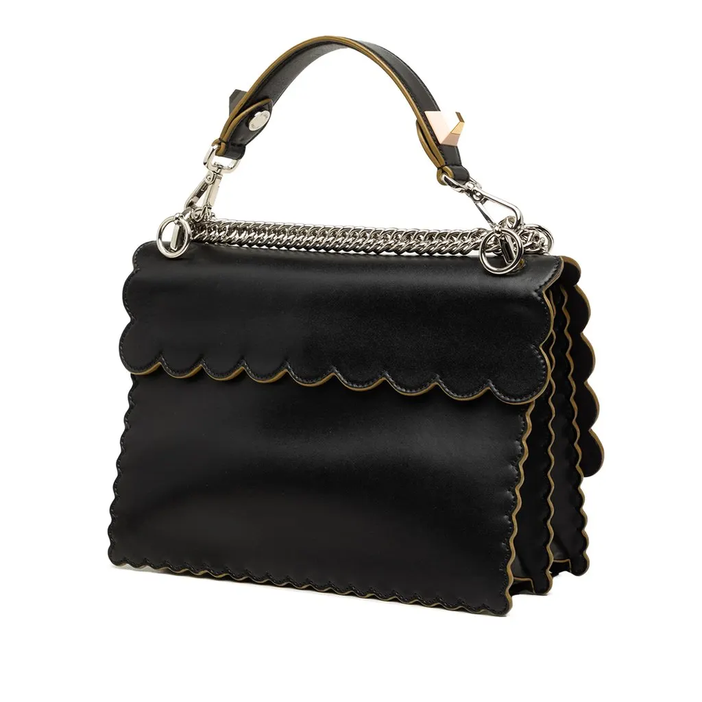 Fendi Medium Scalloped Leather Kan I Satchel Black Leather Good - Back View