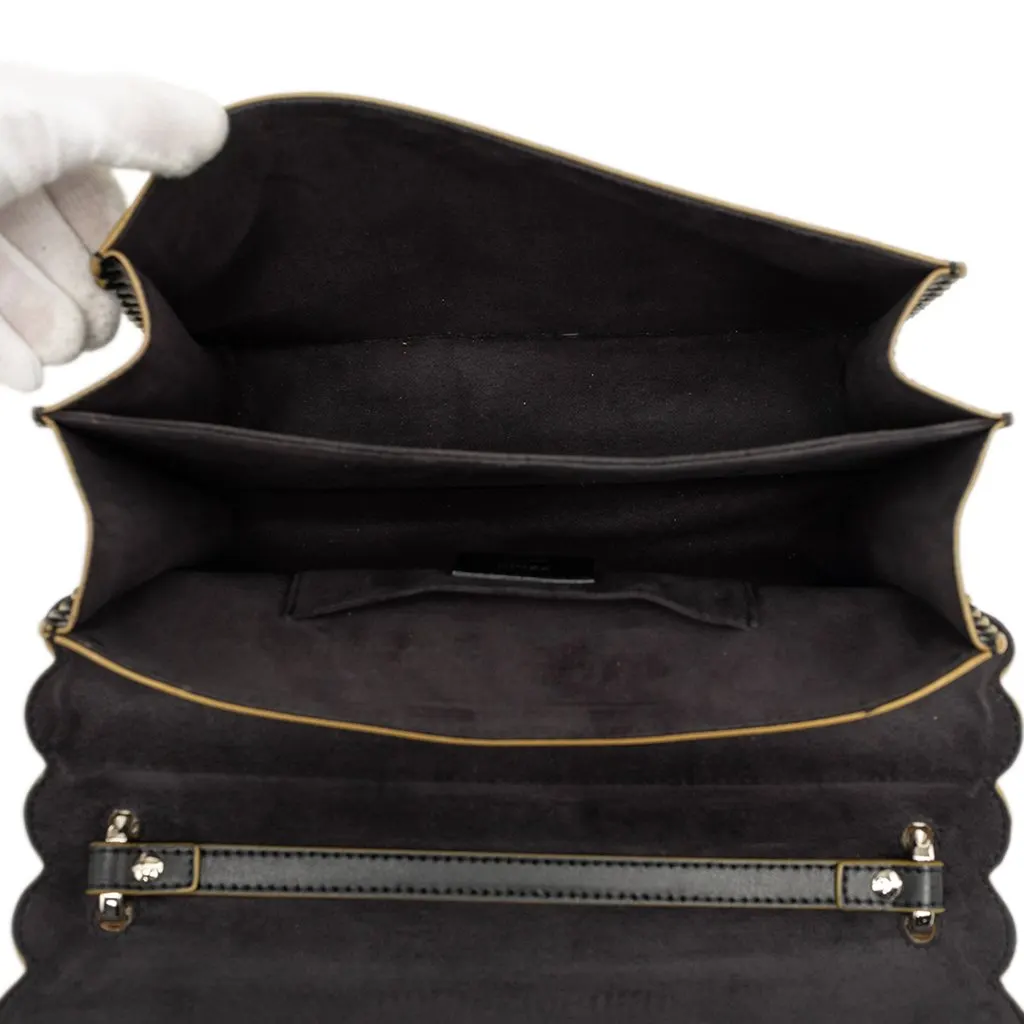 Fendi Medium Scalloped Leather Kan I Satchel Black Leather Good - Model View