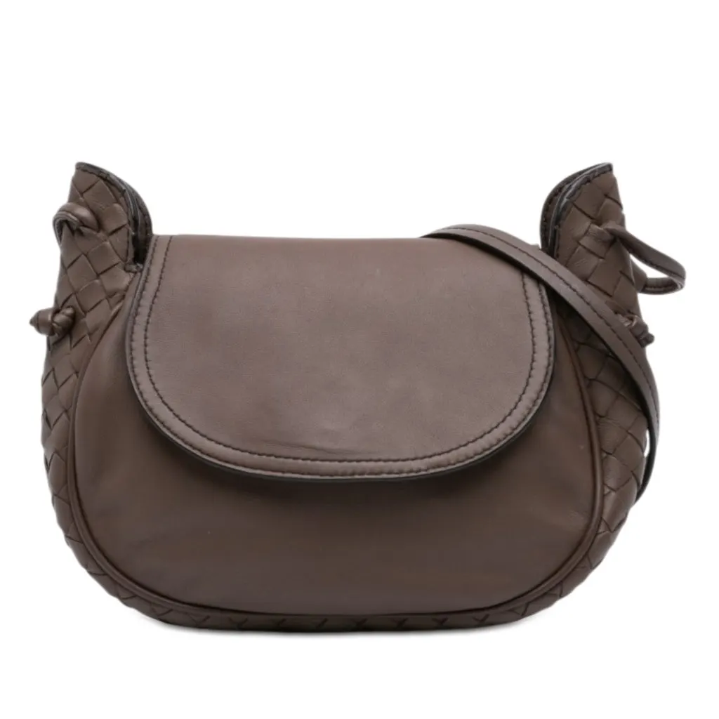 Bottega Veneta Small Intrecciato Trimmed Nappa Nodini Flap Brown Leather Very good - Front View