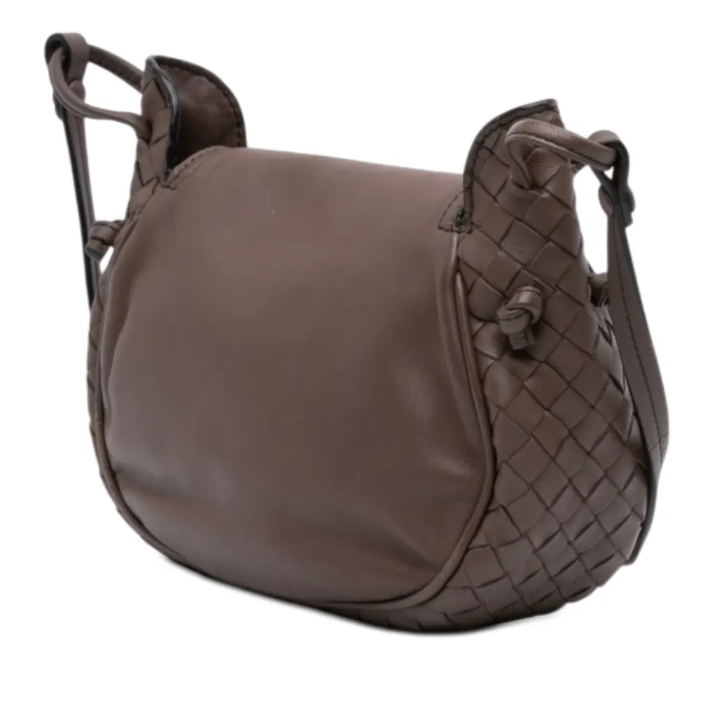 Bottega Veneta Small Intrecciato Trimmed Nappa Nodini Flap Brown Leather Very good - Back View