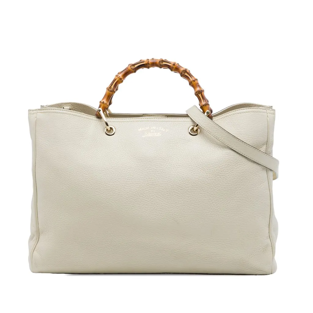 Gucci Large Calfskin Bamboo Shopper Satchel White Leather Very good - Front View