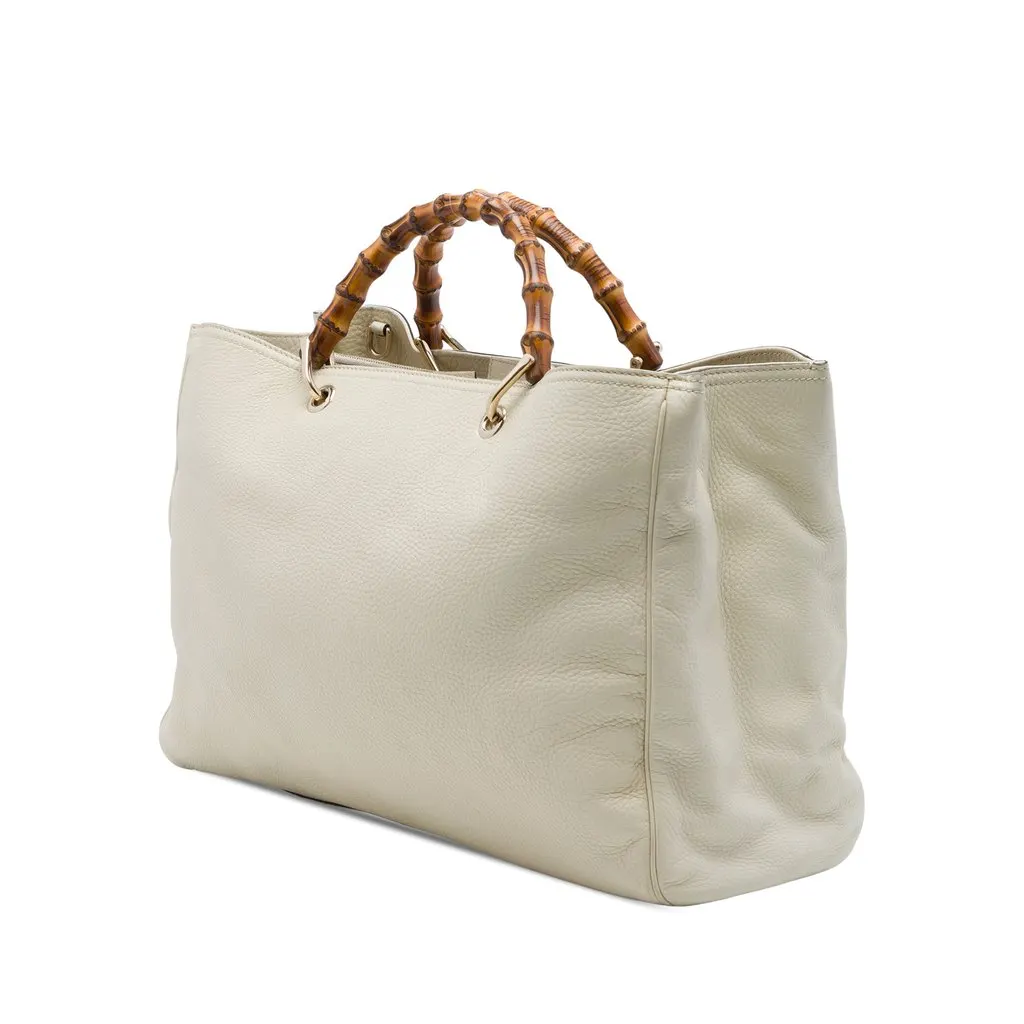 Gucci Large Calfskin Bamboo Shopper Satchel White Leather Very good - Back View