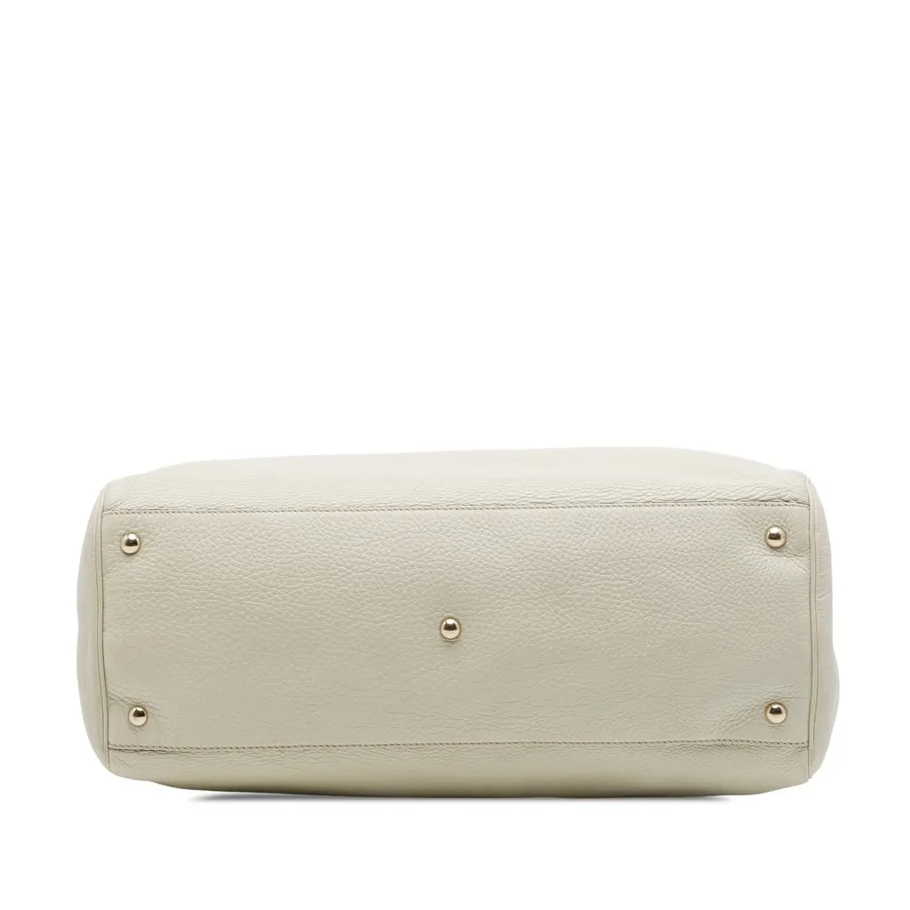 Gucci Large Calfskin Bamboo Shopper Satchel White Leather Very good - Inside View