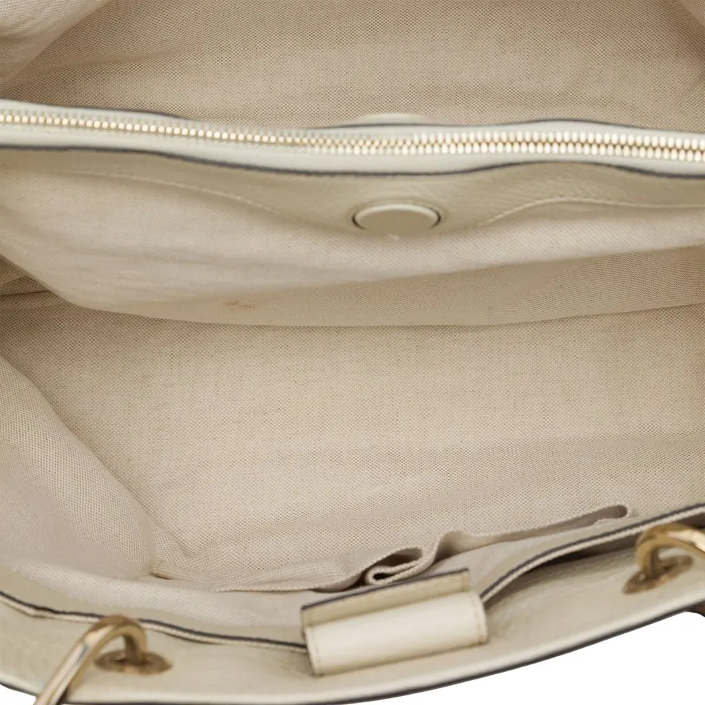Gucci Large Calfskin Bamboo Shopper Satchel White Leather Very good - Model View
