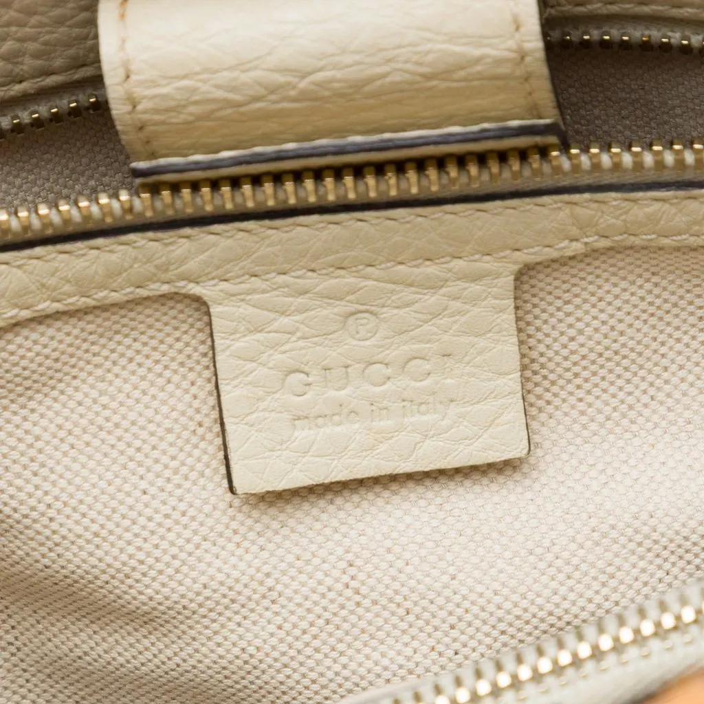 Gucci Large Calfskin Bamboo Shopper Satchel White Leather Very good - Box View