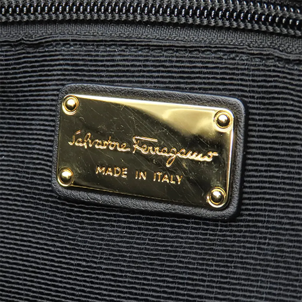 Salvatore Ferragamo Nylon Leopard Print Double Gancini Tote Black Very good - Box View