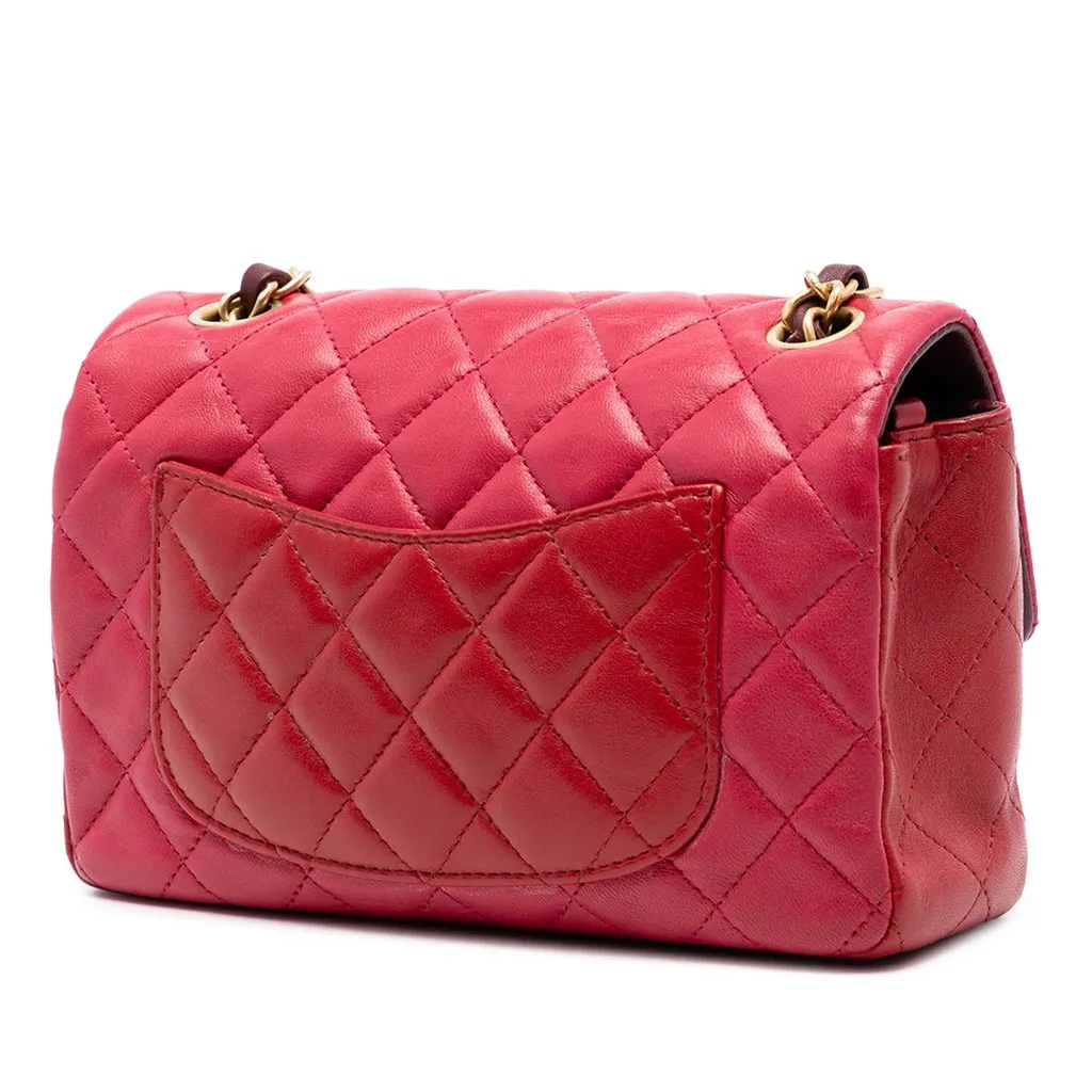 Chanel Mini Rectangular Classic Tricolor Lambskin Single Flap Red Leather Good - Back View