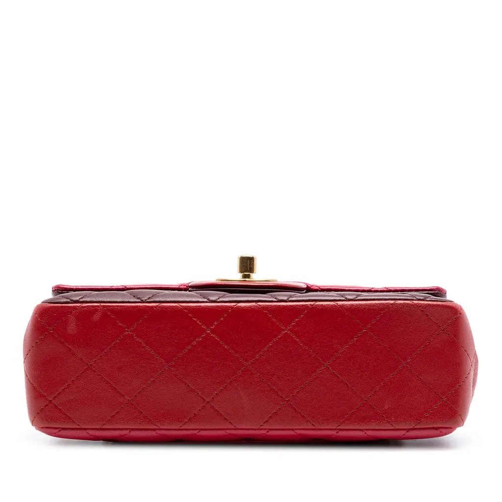 Chanel Mini Rectangular Classic Tricolor Lambskin Single Flap Red Leather Good - Inside View