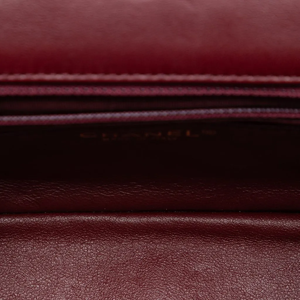Chanel Mini Rectangular Classic Tricolor Lambskin Single Flap Red Leather Good - Model View