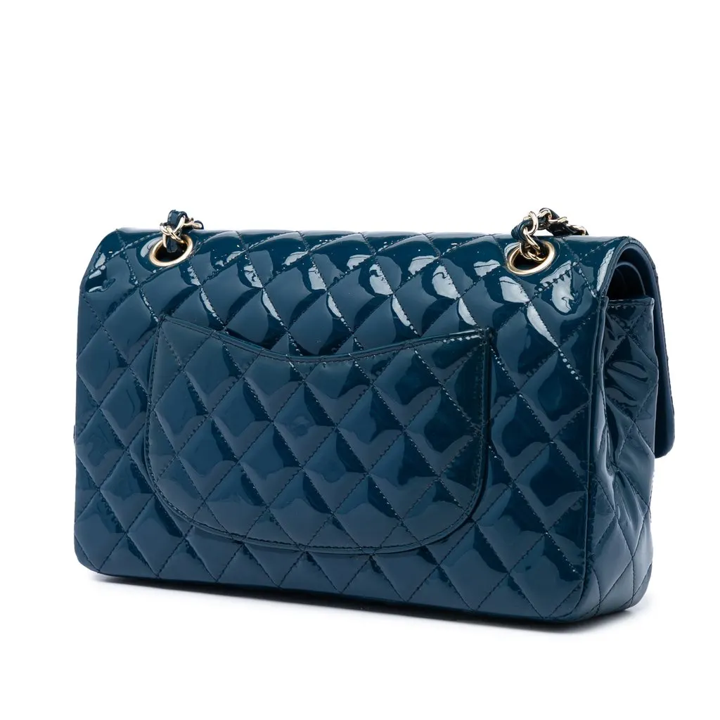 Chanel Medium Classic Patent Double Flap Blue Leather Very good - Back View