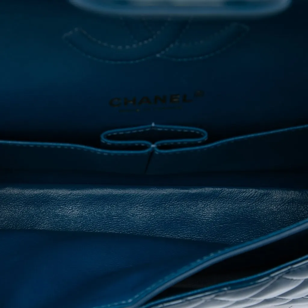 Chanel Medium Classic Patent Double Flap Blue Leather Very good - Model View