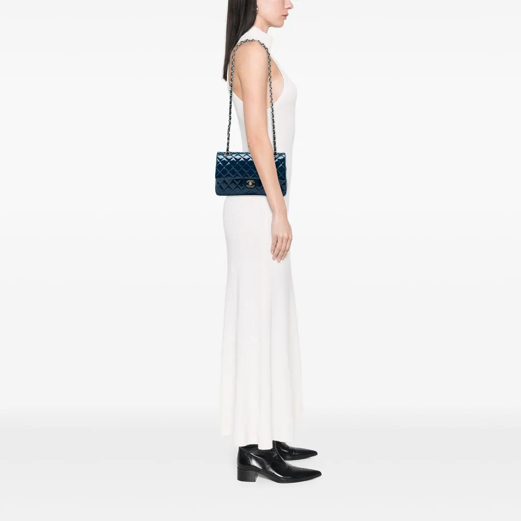 Chanel Medium Classic Patent Double Flap Blue Leather Very good - Box View